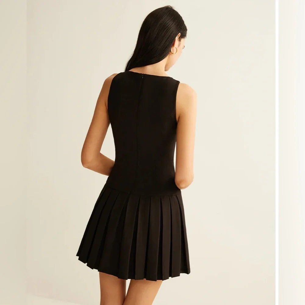NWT Commense Metal Button Pleated Tank Dress - Picture 2 of 7
